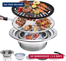 Korean Charcoal Grill 13.8 Inches Stainless Steel Tabletop BBQ Grill Stove Outdo