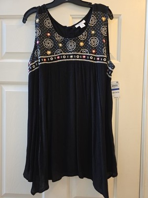 Style & Co Black Embroidered Sleeveless Flowy Relaxed  Top Women's Sz XL NWT