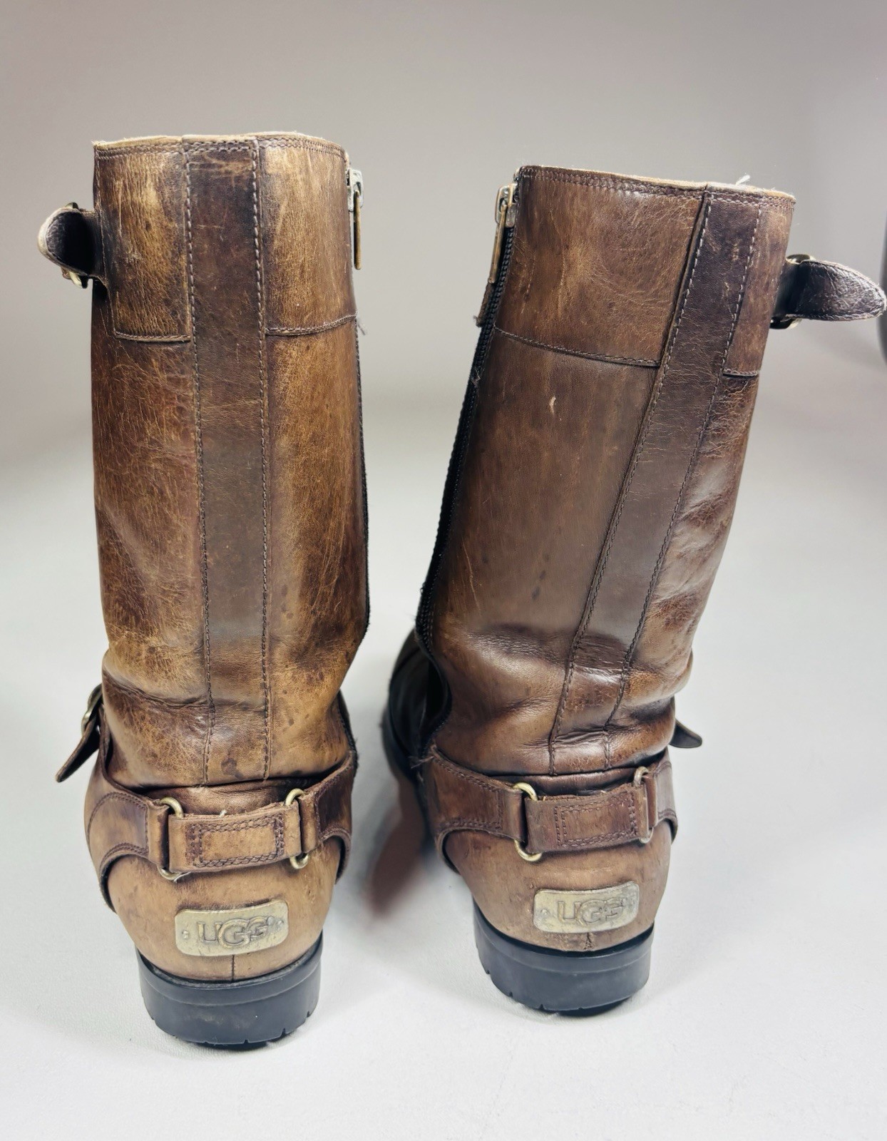 UGG Australia Leather Engineer Moto Boots Womens 9 Sheepskin Lined Distressed image 8