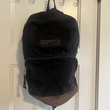 Vintage Nike Leather Bottom Backpack Black Center Swoosh Good Condition 90s Y2K