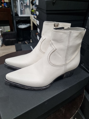 Alessandro Vasini CLINT ANKLE BOOT IN DISTRESSED WHITE VACCHETTA Woman Sz 38 New