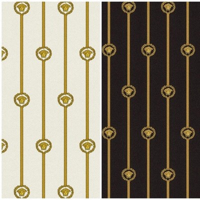 Barock Streifentapete Schwarz Creme Gold Kleister The Wall Medusakopf Vinyl