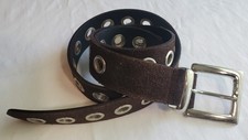 Vintage Dark Brown Suede Grommet Belt Silver Hardware Y2K Unisex