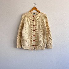 Vintage Cream Made in Ireland Irish Fisherman Knit Cardigan Sweater XS-M 