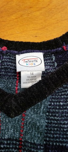 Talbots Kids Blue Green & Red Plaid Sweater Vest SZ 14 - Picture 3 of 6