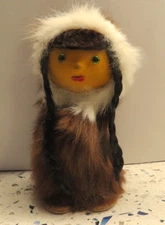 Vintage Made Poland Russian Siberian Yupik Eskimo Rabbit Fur Leather Cloth Doll