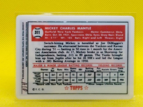 Mickey Mantle R & N Archives A/P Hard Plate 1952 Topps #311 - Picture 2 of 2