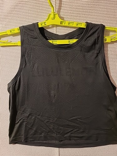 Lululemon Swiftly Breathe Crop Tank Logo Front Stretch Black Size 10 - Picture 2 of 10