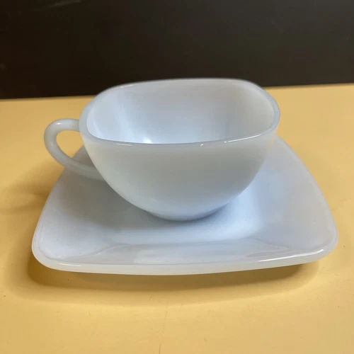 Vintage Fire King Delphite Blue Azurite Charm Square Coffee Tea Cup & Saucer