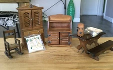 Concord Dollhouse Miniatures China Cabinet Hutch Table Bench Wood Phone