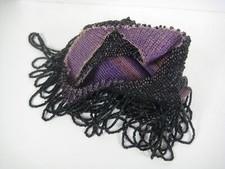 Fringe Flapper Evening Bag Purple Glass Seed Beaded Reticule Vintage 8.5 in