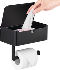Stylish Wall-Mounted Toilet Paper Holder with Shelf  Wipes Dispenser - Black