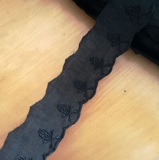 8 Yards 2'' Wide Black Embroidered Skull Skeleton Cotton Lace Trim b0343