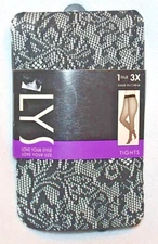 LYS Love Your Style Black Floral Pattern Tights - Plus Size 1X, 2X, & 3X