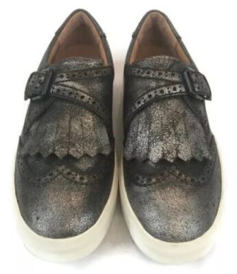 Frye Brea Kiltie Fashion Sneakers Gray White Buckle Bling Womens Sz