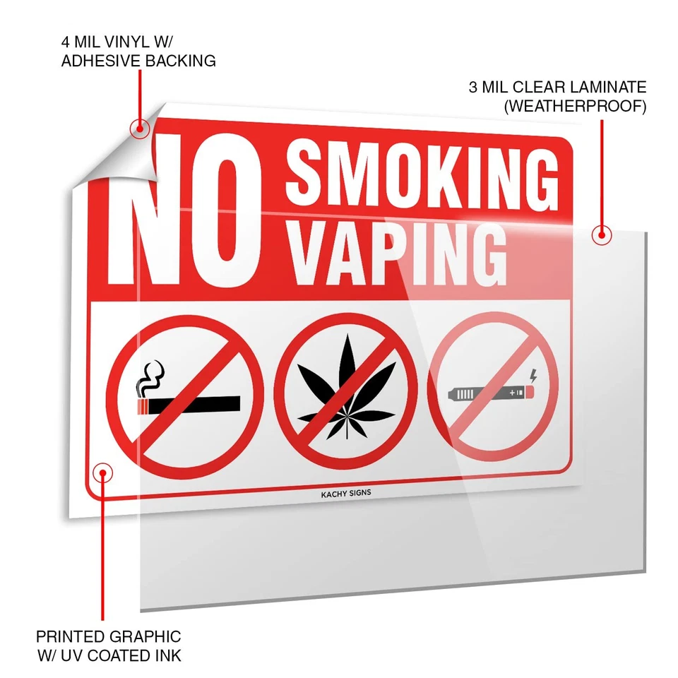 (Juego de 2) Letrero de hierba para no fumar ni vapear/fumar - 10" x 7" - duradero... Foto 3 de 4