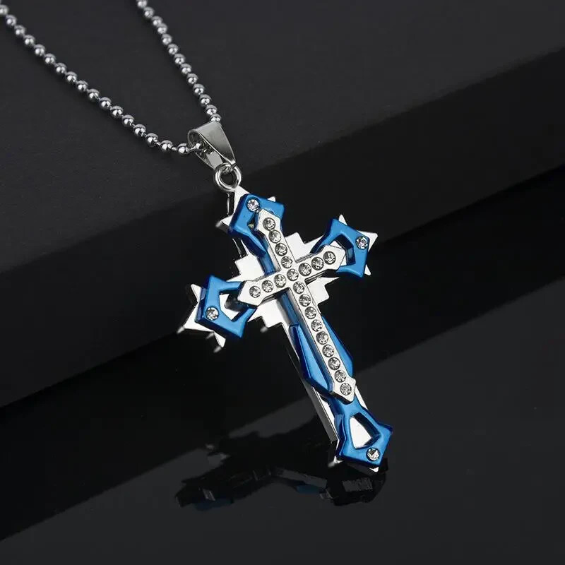 Exquisite Amulet Men's Zircon Cross Pendant Necklace Three