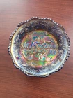Very Colorful Fenton Carnival Glass Blue Panther Pattern Small Round Bowl