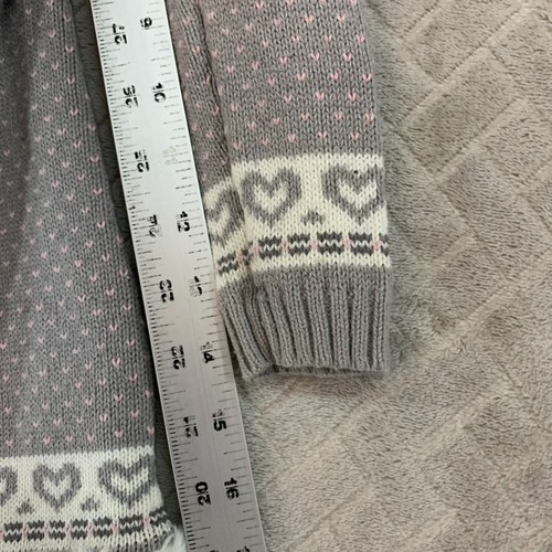 Miss Mona Mouse Girls 6 Sweater Dress Gray Fair Isle Hearts Faux Fur - Picture 8 of 11