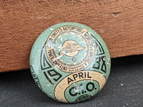 1938 April UAW CIO Button ~ Auto Workers Union Pin Back Revers ~ Bastian Bros - Bild 2 von 8