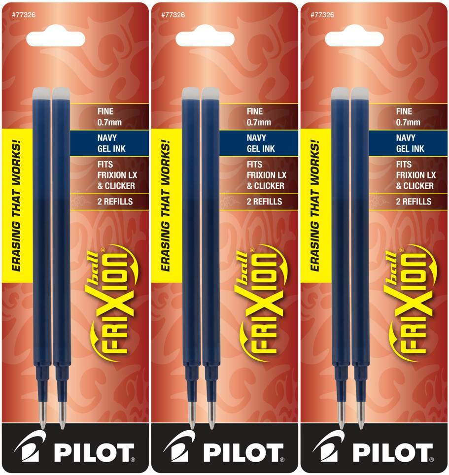 Pilot FriXion Ball Erasable Gel Ink Refills, Fine Point, 3 Packs of 2 Refills