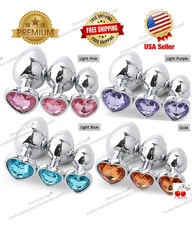 Anal Butt Plug HEART Colored STAINLESS S/M/L ButtPlug SET Sex Toy Beads Dildo