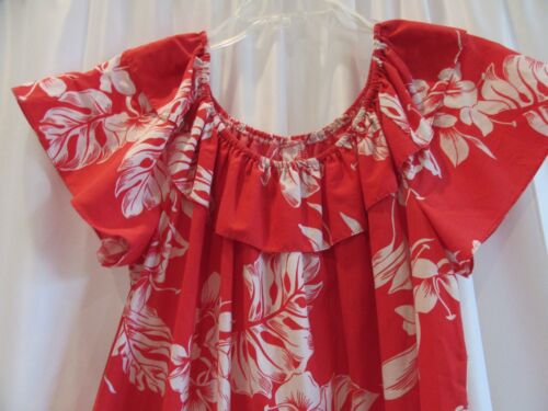 Hilo Hattie Muumuu Hawaiian Dress Red White Floral Ruffle Cotton Pullover - Picture 3 of 4