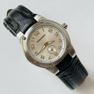 Tourneau For GAP Women's Watch Silver Black Leather Small Seconds