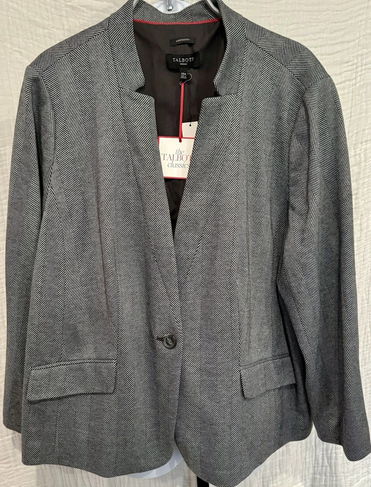 TALBOTS CLASSICS $179 Aberdeen Blazer Jacket 22W Black/White Herringbone - Image 3 of 4
