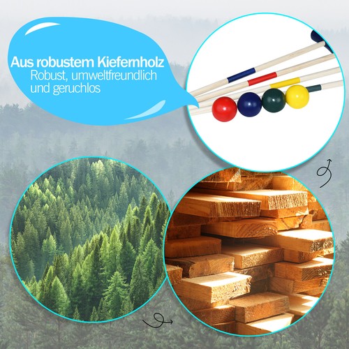 Krocket Croquet Gartenspiel Holz für 4 Spieler Spielzeug Spiel für Erwachsene - Bild 4 von 12