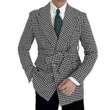 Men's Houndstooth Double Breasted Blazer Party Prom Groom Tuxedo Wedding Suit