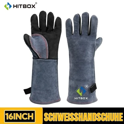 HITBOX USA 16" Leather TIG Welding Gloves Resistant BBQ/MIG/TIG Welder Welder Gauntlets