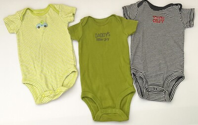 3-Carters Baby Boy Green Blue Bodysuit Long Sleeve Daddys Little Guy 3 Months