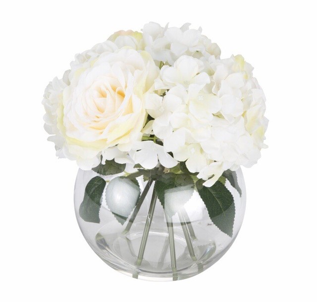 Artificial Silk Black Silver Glitter Rose Off White Flowers In