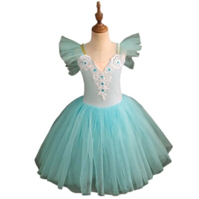 Puff Sleeve Ballet Tutu Kids Girls Romantic Ballet Dress Stage Show Costume