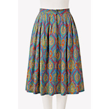 Vintage Paisley Pleated Midi Skirt Boho Jewel Tone Michele 17/18