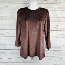 Vince Womens Velour 3/4 Sleeve Crew Neck Top Sz Large Solid Brown