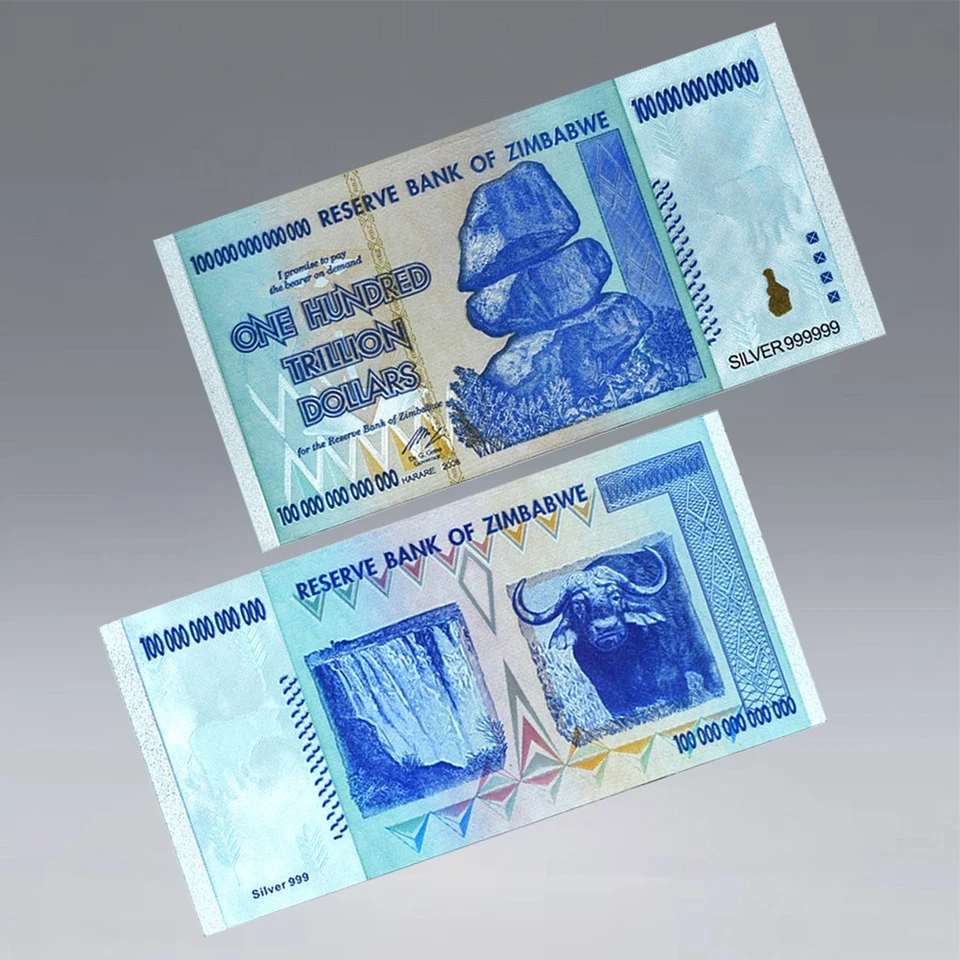 100PCS/box Zimbabwe 100Trillion Silver Foil Banknotes with Fluorescent Effect - Image 4 of 4