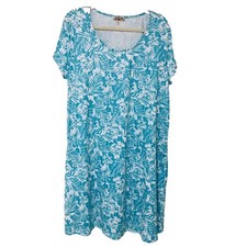 One World Womens Midi Dress 2X Tropical Coastal Beachy Aqua Casual Office