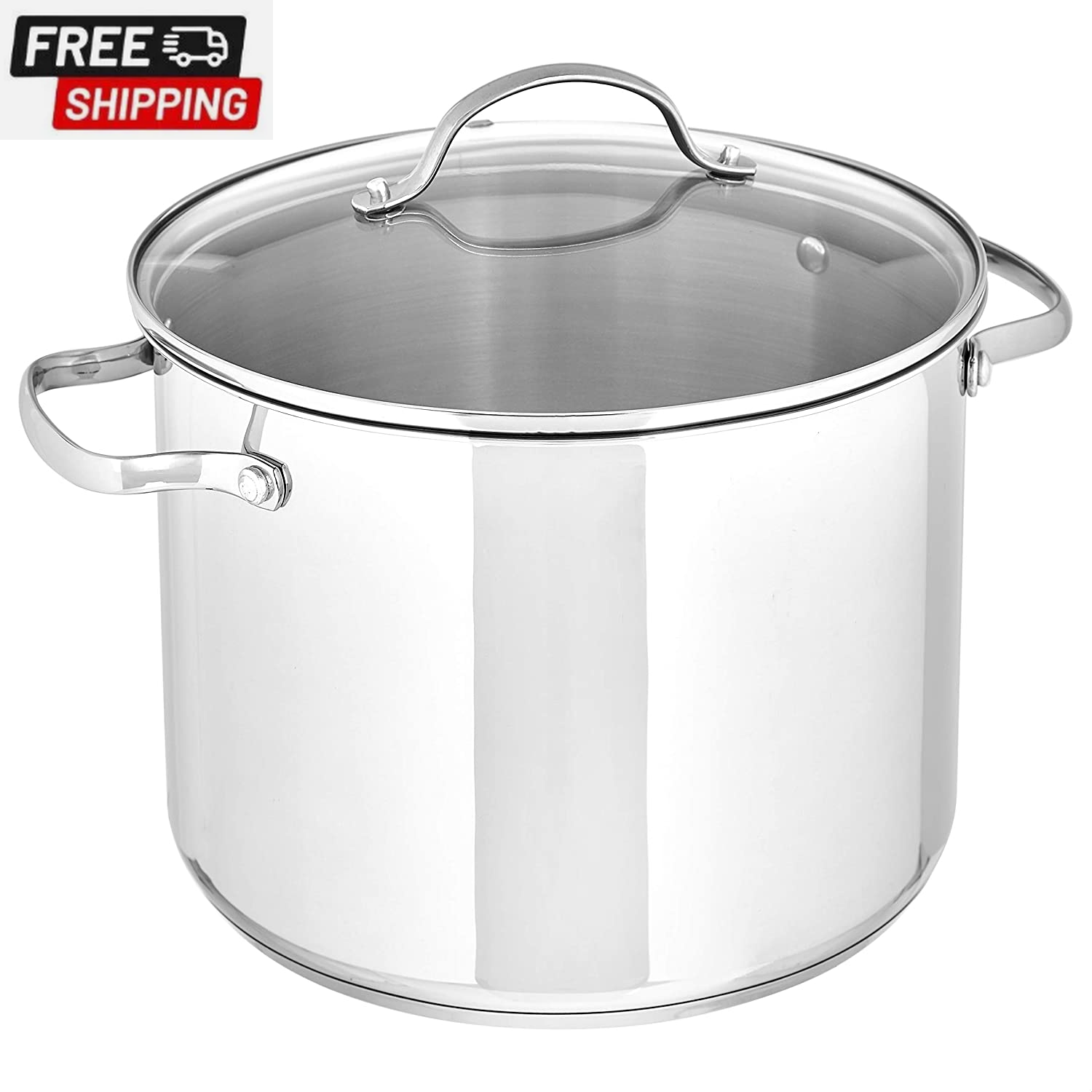 Amazon Basics 8 Quart Stainless Steel Stock Pot with Lid for Even Heating and Easy Cooking