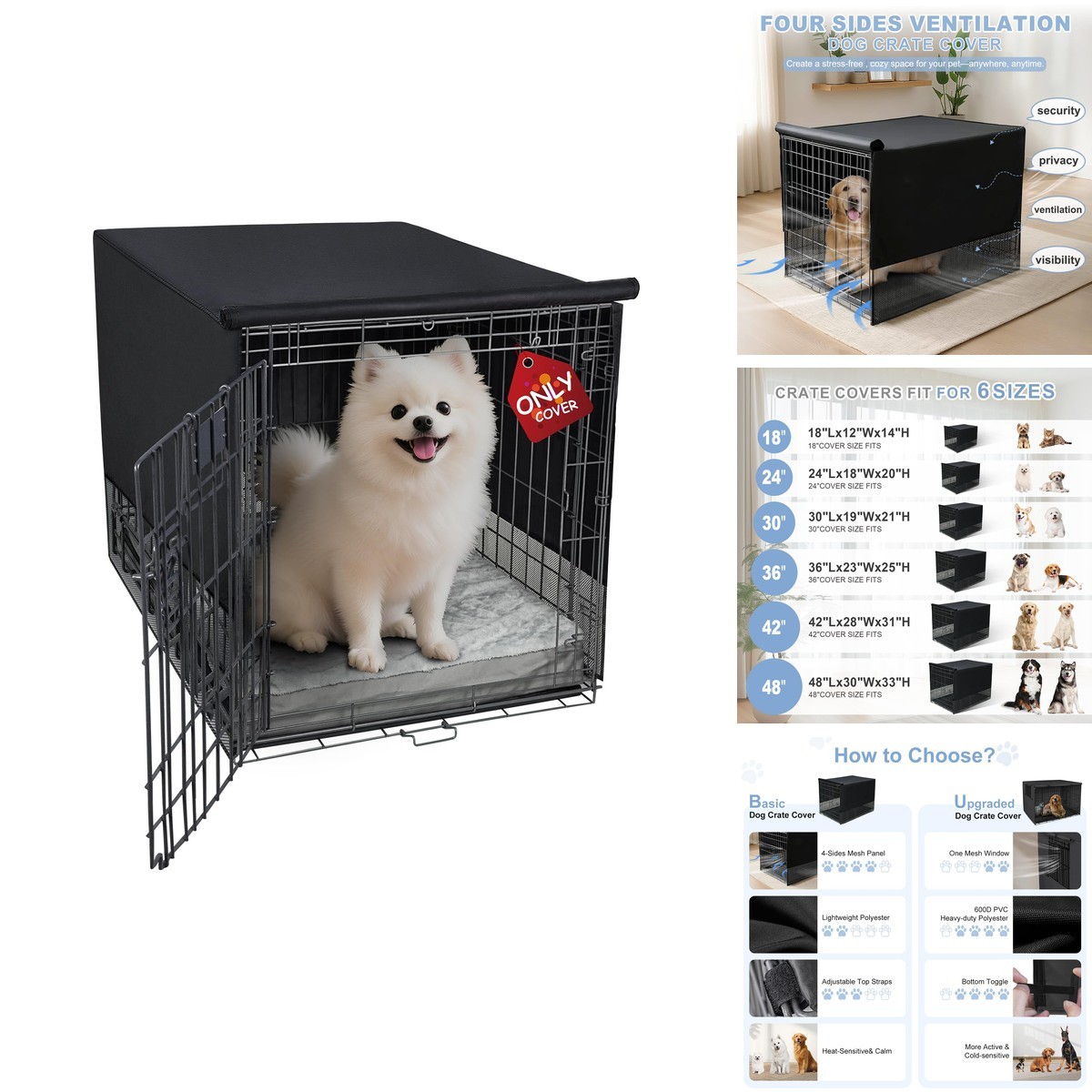 Explore Land 24" Dog Crate Cover 4 Sides Mesh Ventilation Wire Crate