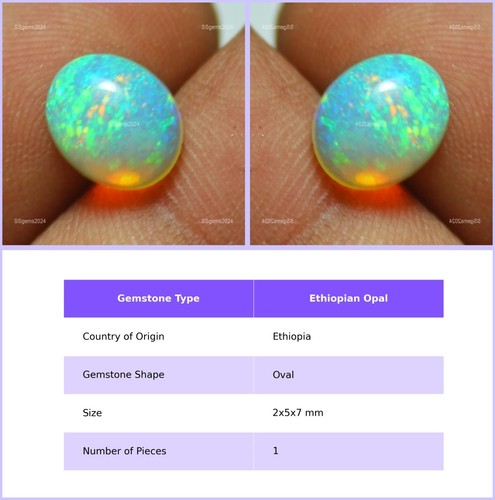 Natural Oval Ethiopian Opal Loose Artisan Cabochon Gemstone 2x5x7 mm - Picture 13 of 30