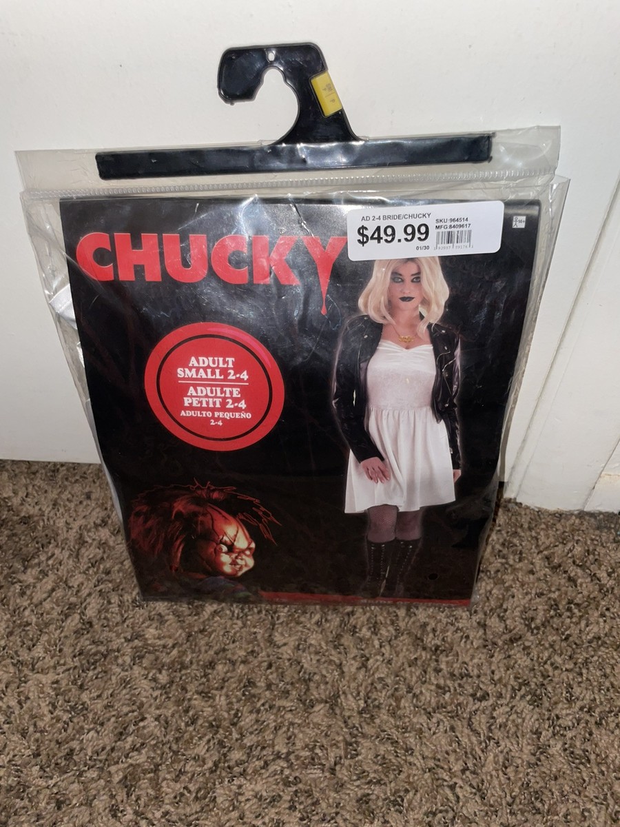 New Halloween Costume Bride Of Chucky Adult Small 2-4 Dress Jacket Necklace