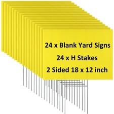 24 Blank Yard Signs with H Stakes - 12x18" Waterproof Custom Plastic - Yellow