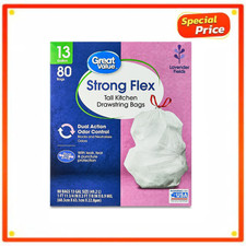 Great Value Strong Flex 13 Gallon Kitchen Drawstring Bags Lavender 80 Count Pack