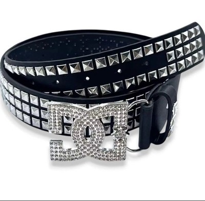 DC Shoes Rhinestone Emo Y2K Belt Black Leather Belt Goth | eBay