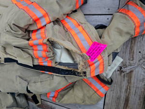 Firefighter Turnout/Bunker Gear Coat, Tan Orange Reflective *Pocket Torn*
