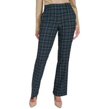 Tommy Hilfiger Women's Checked Mid Rise Bootcut Pants in Forest Green Plaid