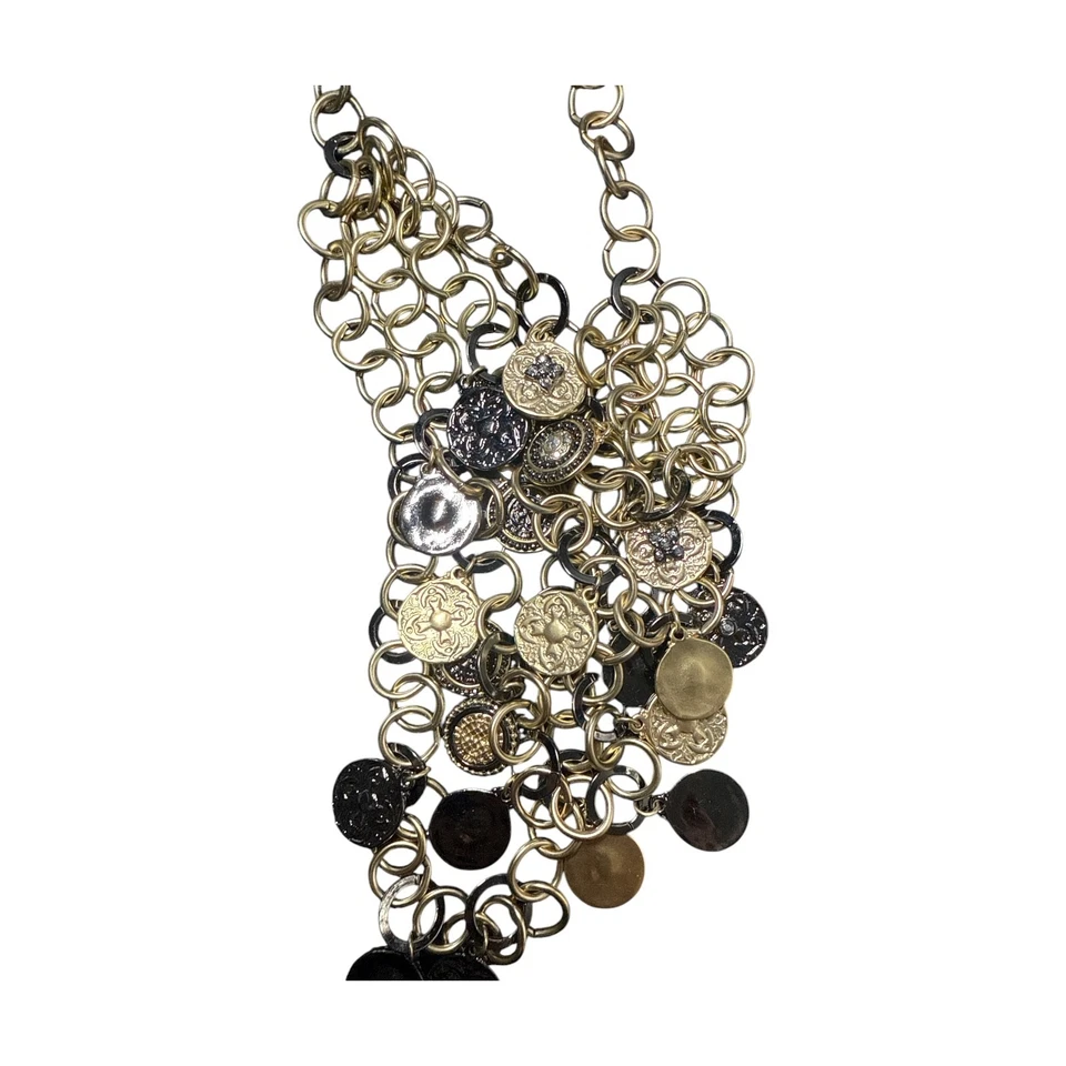 NWOT CHICO'S Gold Tone Layered Gold & Silver Medalion Statement Necklace C366 - Image 4 of 4