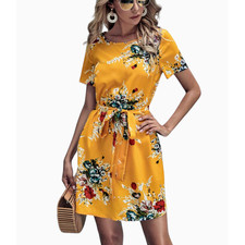 SHEIN Yellow Floral Mini Shift Dress Size Small